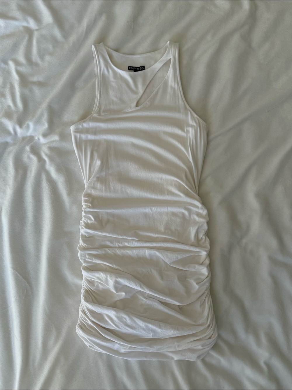Express- White Ruched Tank Dress with asymmetrical keyhole